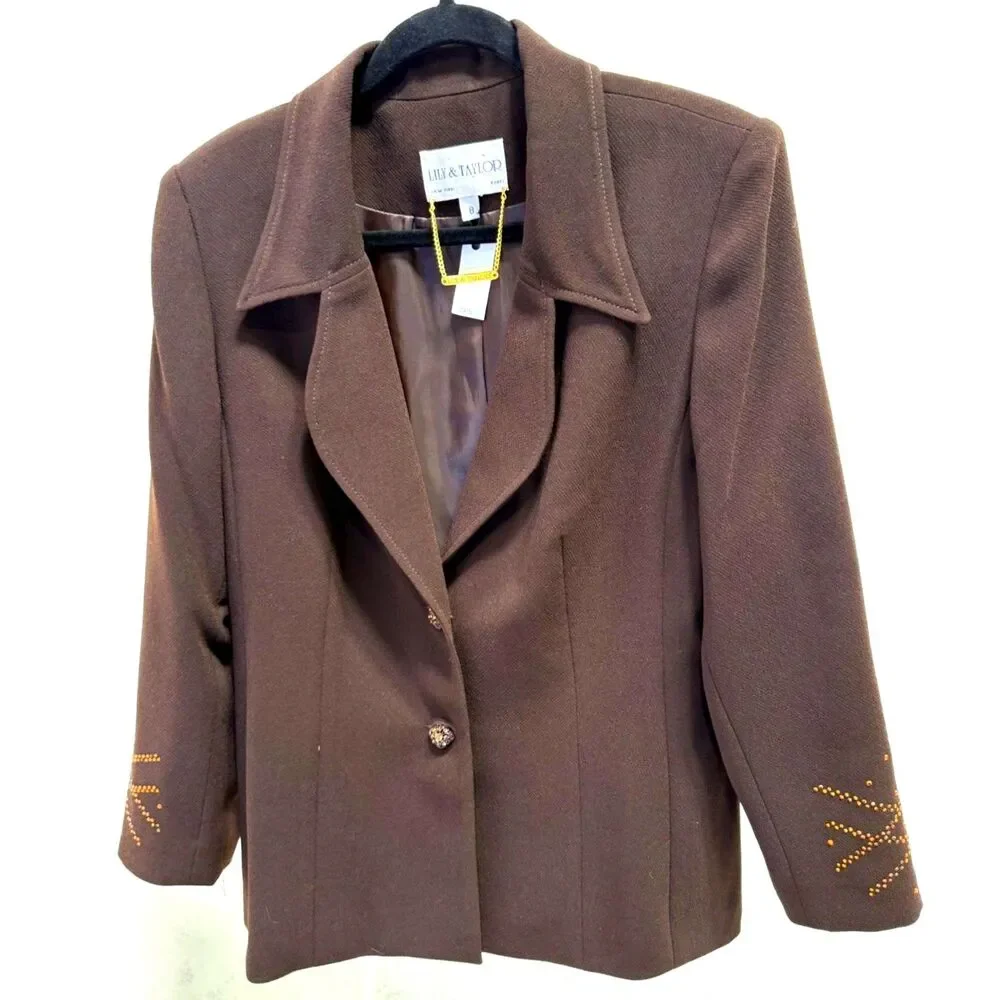 Lily & Taylor Vintage Made in USA brown embellished skirt suit set - Picture 2 of 12